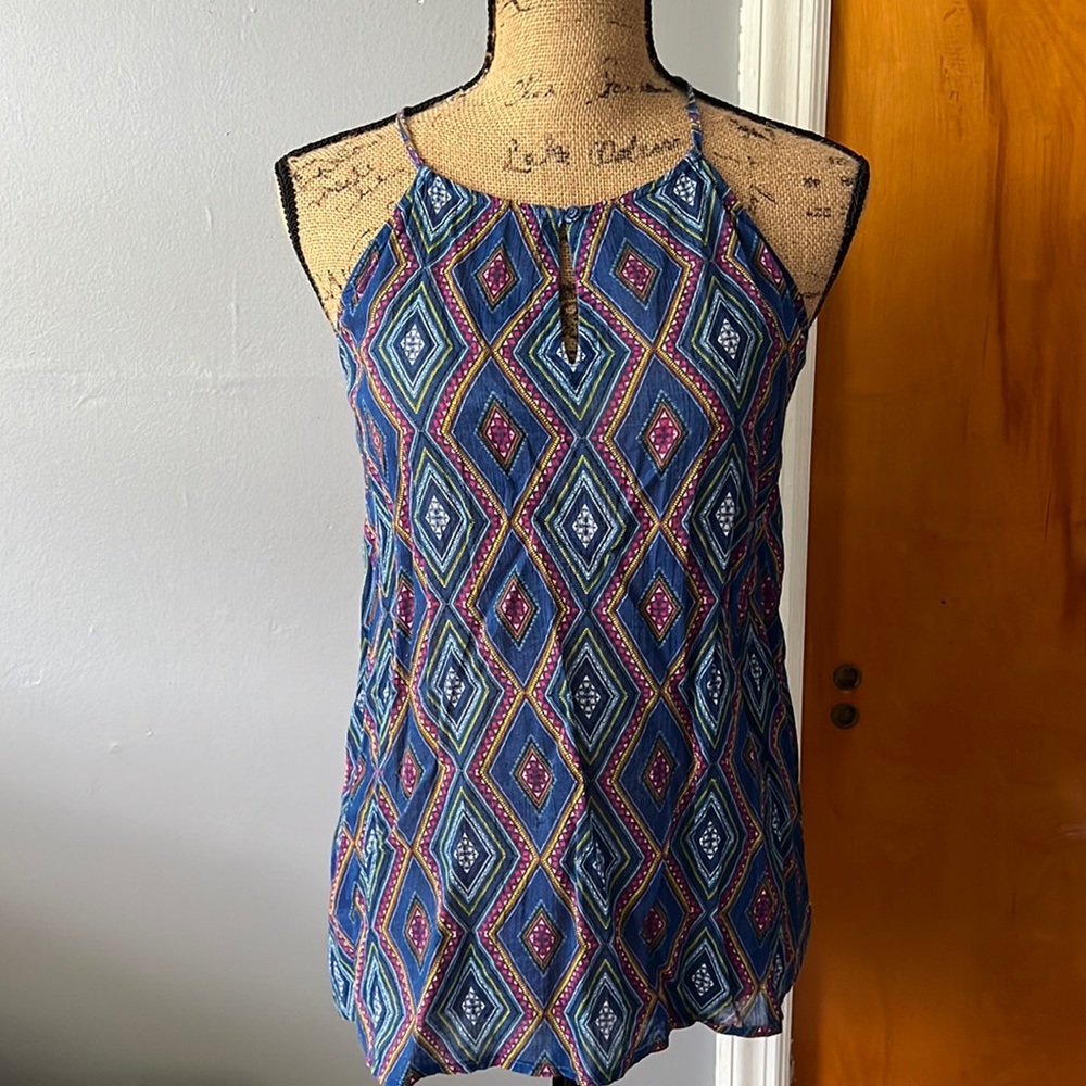 Old Navy Navy Aztec Racer Back Button Front Keyhole Detail Size S